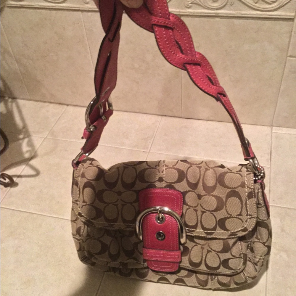 Coach tan and pink handbag